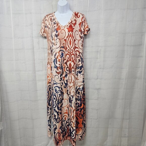 NWT Exclusive Rust Blue Bohemian Shift Maxi Grunge Tee Shirt Dress S - Picture 1 of 12